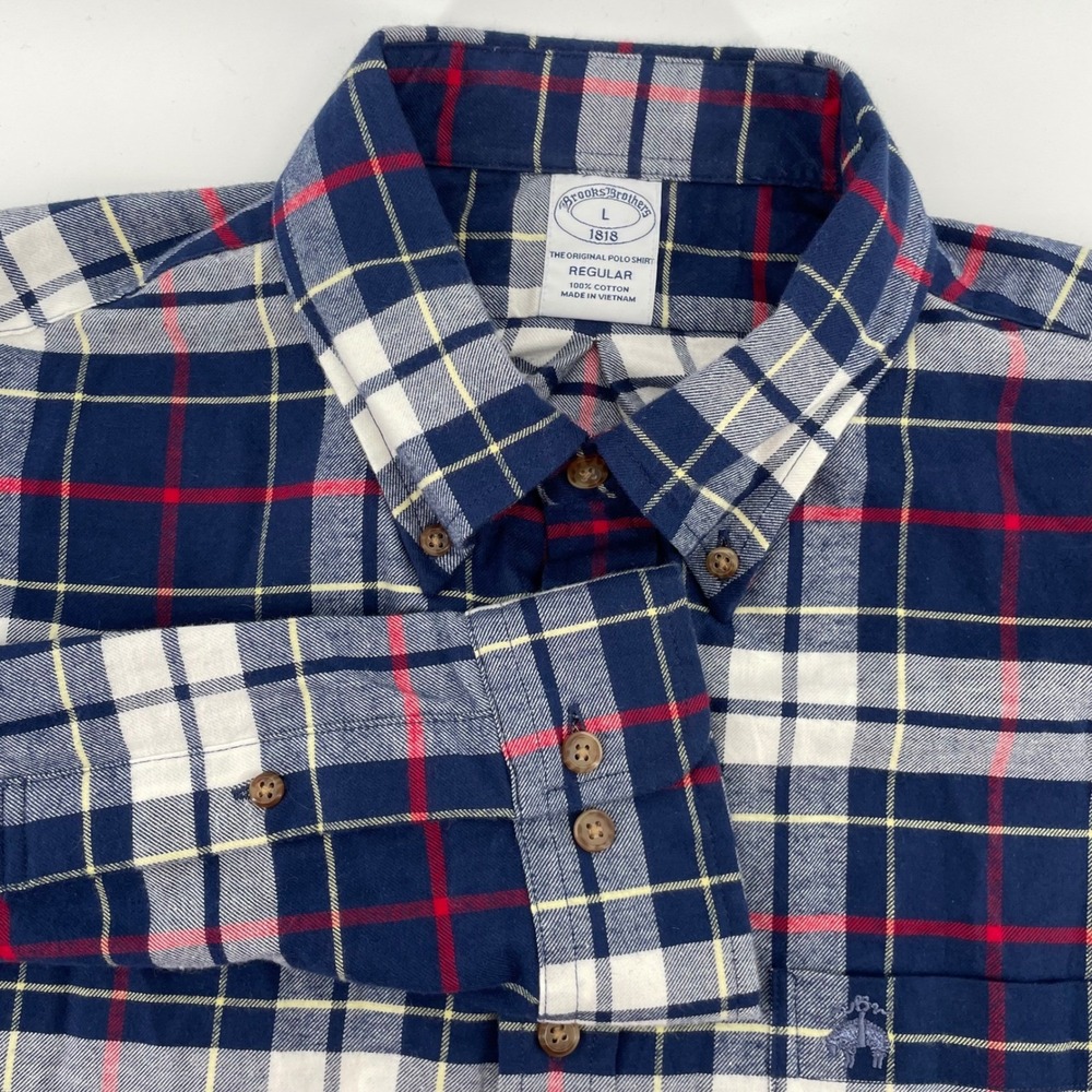 Brooks Brothers 1818 Men's Large Regular Fit Plaid Flannel Button Down Shirt